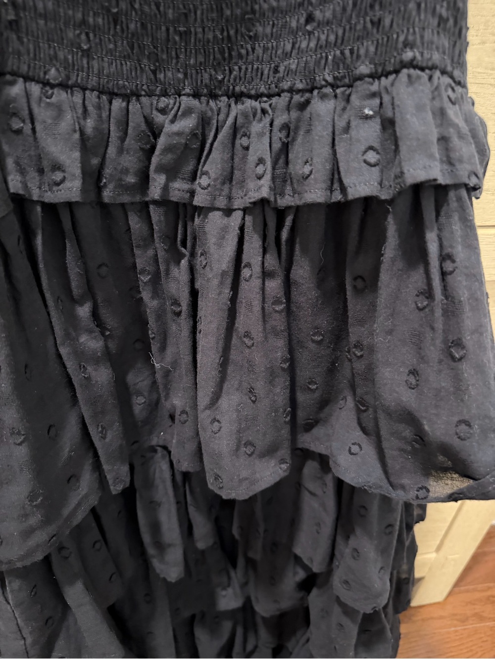 Tularosa Black Smocked Dress with Ruffle Trim size small - Picture 2 of 5